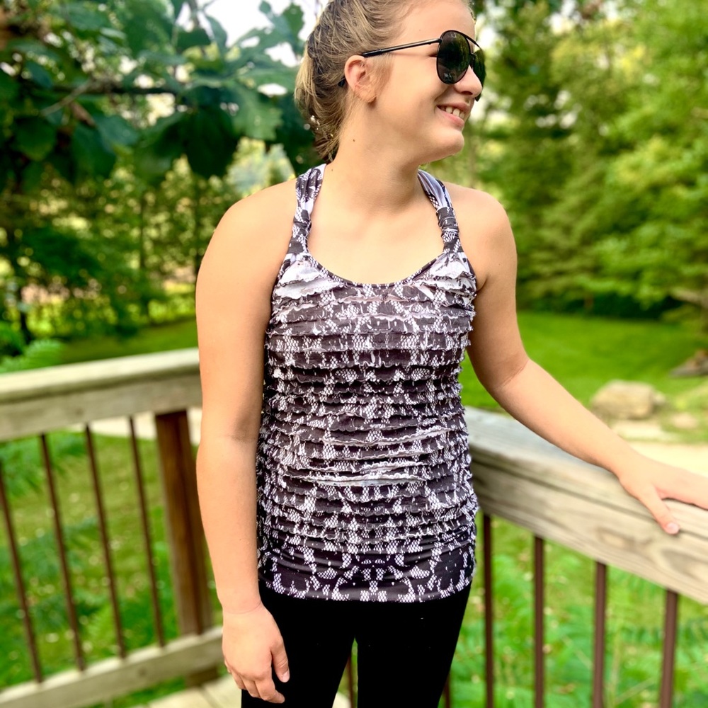 Studio Y ruffle racer back tank top